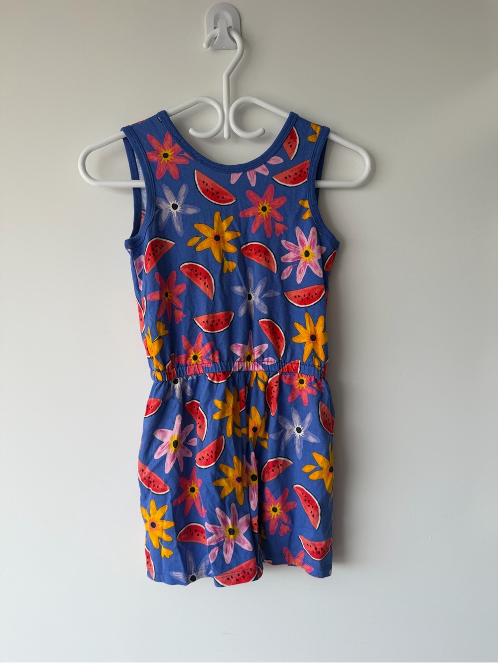 Tea Collection Blue Floral & Watermelon Print Romper Size 10 Girls